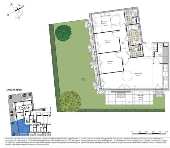 T4 en RDC avec sa terrasse de 14m² + jardin de 102.52m² + 2 parkings extérieurs