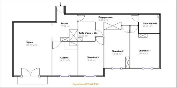 Appartement 4 pièces de 83 m², secteur Beauté Baltard