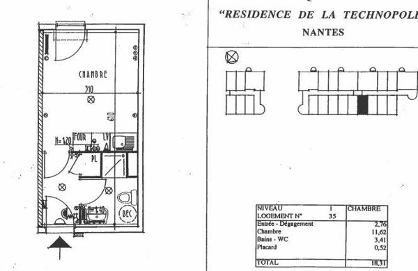Appartement T1 NANTES Saint-Joseph de Porterie - 18.31 m2  396 Euros