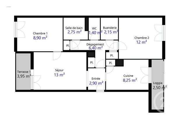 Appartement T3 à vendre  3 pièces - 57,75 m2 MARSEILLE - 13008