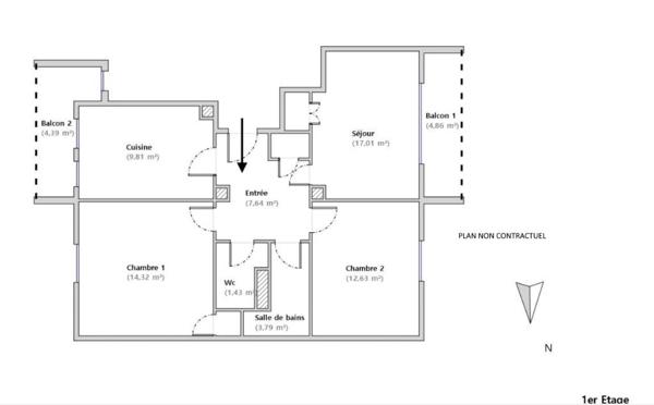 Appartement 3 pièces traversant - parking collectif - 66m²