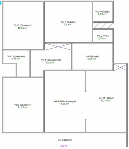 Appartement 3 pièce(s) 2 chambre(s) 72 m²