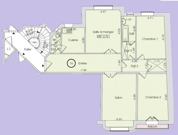 appartement T4 à vendre en nue-propriété PARIS 19e, surface habitable 88,10 m2 + balcon + cave.