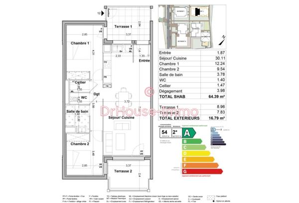 Appartement à vendre 3 pièces de 64 m²