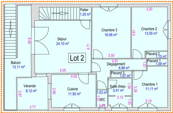 Appartement à l'étage d'une maison divisée en 2 lots (avec terrain)