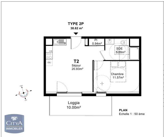 Appartement à louer 2 pièces 38.62m² Caen (14000)