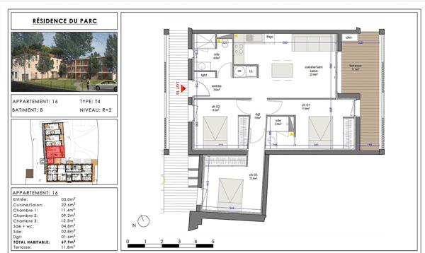 LA FRANQUI - APPARTEMENT T4 AVEC TERRASSE ET PLACE DE STATIONNEMENT