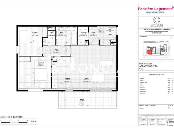 Location Appartement 3 pièces 74.9 m² - 1/3/5 Rue Helvétius Bagnolet 93170