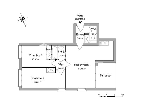 Location Appartement 3 pièces 57.33 m² - 16 PLACE RAPHAEL\APPT 126 Montpellier 34000
