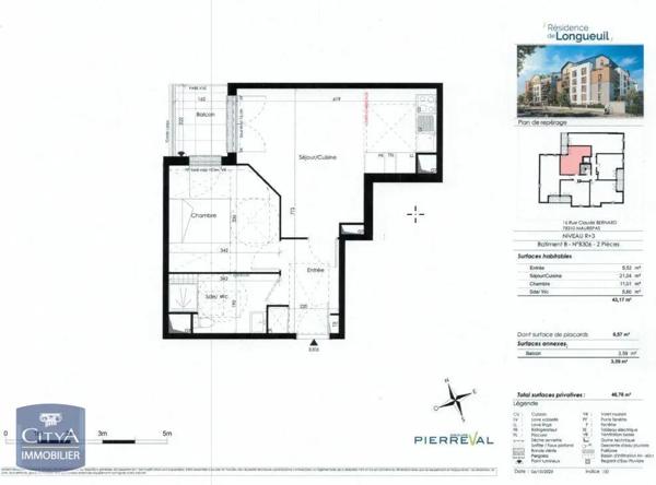 Appartement à louer 2 pièces 43.17m²