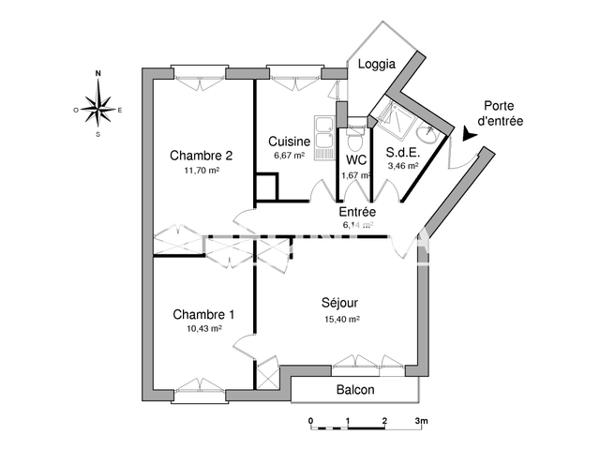 Location Appartement 3 pièces 55.47 m² - 1 RUE SAMBRE ET MEUSE Pau 64000