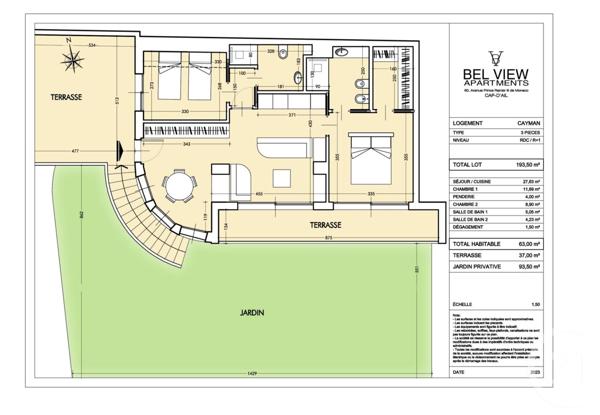 Appartement F3 à vendre  3 pièces - 63 m2 CAP D AIL - 06