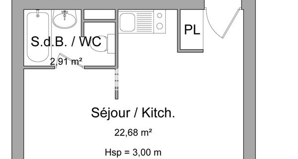 Location Studio 25.59 m² - Poitiers 86000