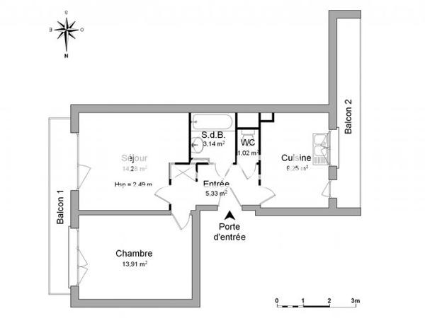 Location Appartement 2 pièces 46.93 m² - 38 RUE DES DRS CHARCOT Saint-etienne 42100