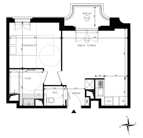 appartement T2 neuf à vendre PANTIN (93), surface habitable 42,83 m2 + balcon 3.78 m2