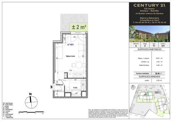 Appartement T1 à vendre  1 pièce - 26,49 m 2   FAVERGES SEYTHENEX  - 74
