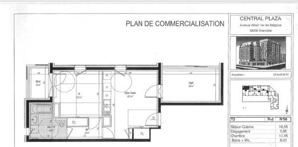 Appartement Grenoble 2 pièces 40 m2 terrasse et balcon, ascenseur