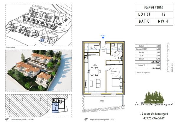 Vente Appartement58,44 m² - 2 Pièces - CHADRAC (43770)