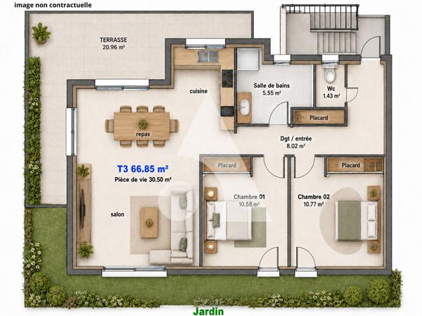 Appartement 3 pièces 66.85 m2