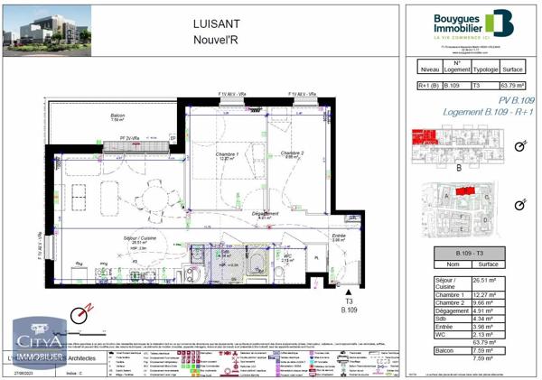 Appartement à louer 3 pièces 63.79m² Luisant (28600)