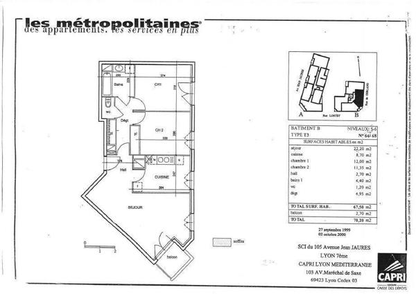 Appartement 3 pièces                                        - 69007 Lyon 7e  Arrondissement Réf : 5428