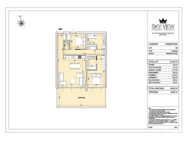 Appartement F3 à vendre  3 pièces - 86,30 m2 CAP D AIL - 06