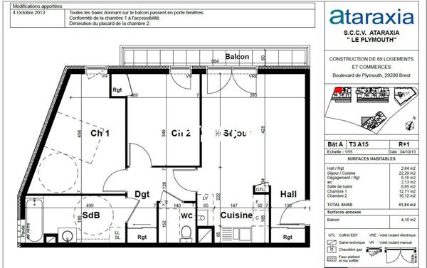 Vente appartement à Brest, 3 pièces 61.84m²