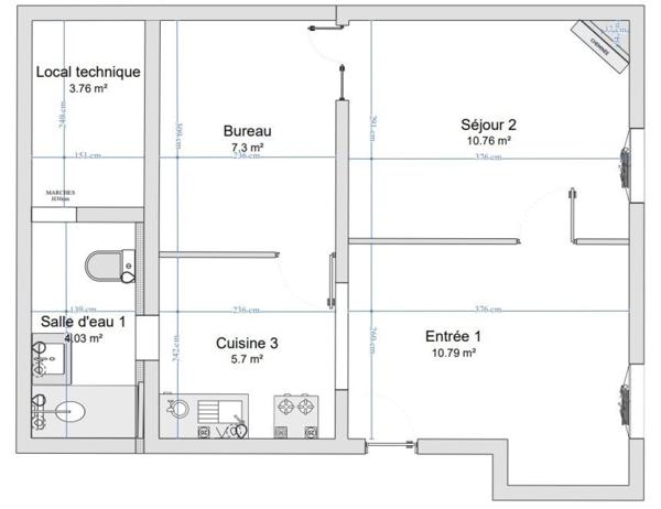 Appartement de type 2 pièces de 42m2 aux Chartrons