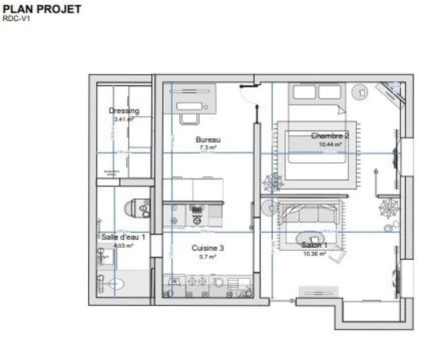 Appartement de type 2 pièces de 42m2 aux Chartrons