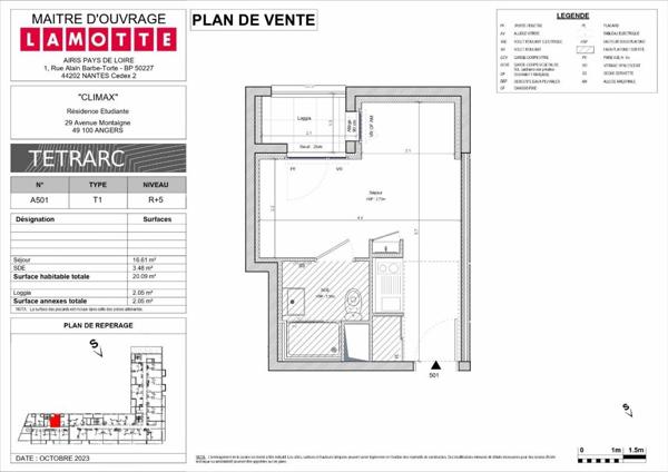 Appartement à louer studio - 20 m²