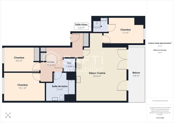 A ventre à Mérignac, Appartement T4 de 92 m2 avec parking