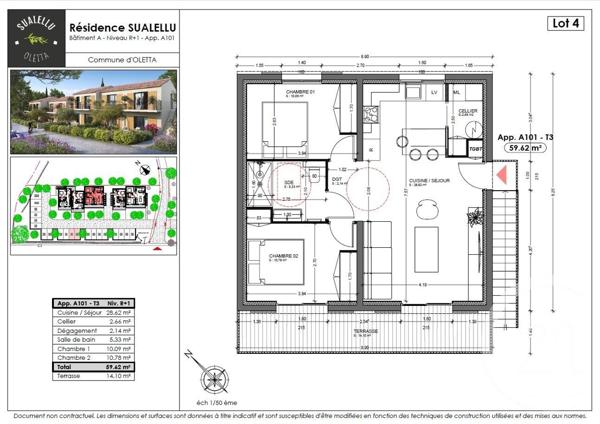 Appartement T3 à vendre  3 pièces - 59,62 m2 OLETTA - 202