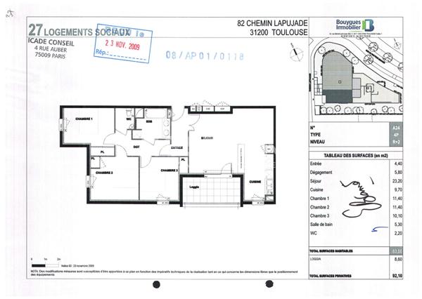 Toulouse 31200 Quartier Croix Daurade/ Bonnefoy  SANS FRAIS AGENCE  T4 Récent de 83.50m² avec  Terrasse couverte de 8.60m² 1 place de parking en sous sol