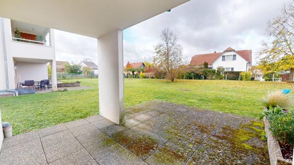 Appartement 3 pièces Rixheim – Rez-de-jardin calme avec terrasse, cave et garage fermé