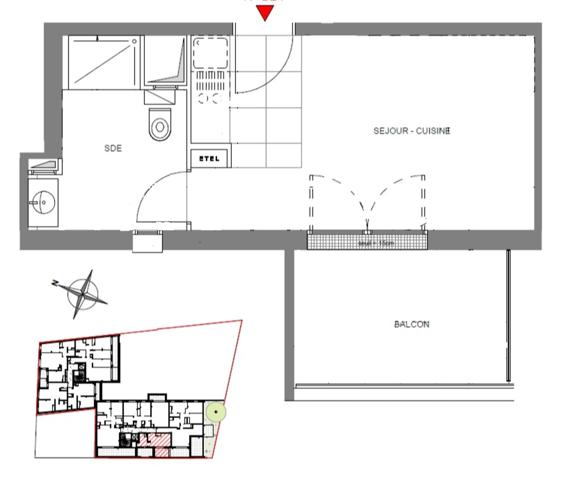 Studio neuf à vendre ISSY LES MOULINEAUX (92), surface habitable 24.70 m2 + balcon 7.70 m2.