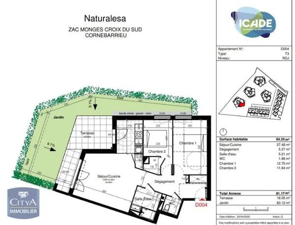 Appartement à louer 3 pièces 64.24m² Cornebarrieu (31700)
