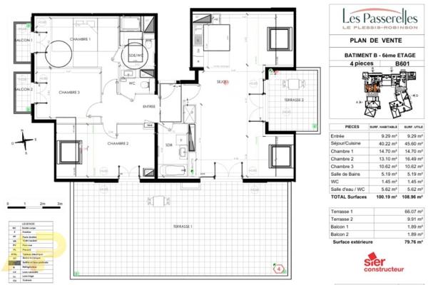 Appartement Le Plessis Robinson 4 pièce(s) 100 m2 960 000 € **  - Référence  555