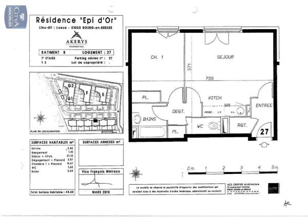 Appartement à vendre 2 pièces 44.63m² Bourg-en-Bresse (01000)