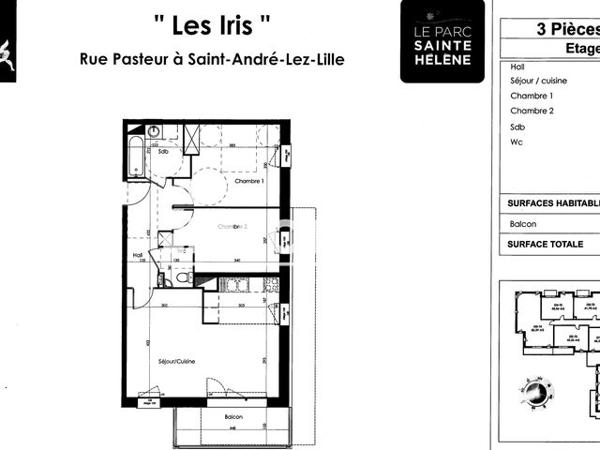 Location Appartement 3 pièces 63.87 m² - 44 RUE PASTEUR Saint Andre Lez Lille 59350