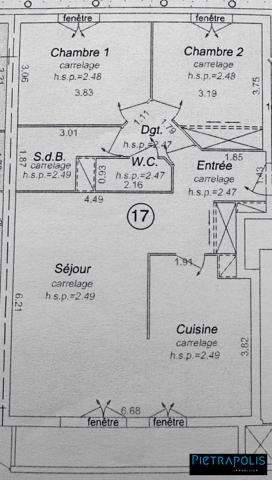 Appartement T3 de 75m2 avec deux chambres sans travaux