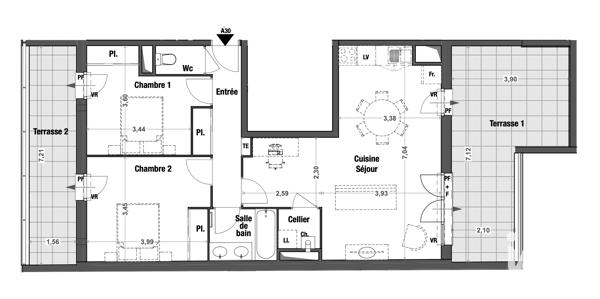 Appartement à vendre 3 pièces 69,73 m² Cenon