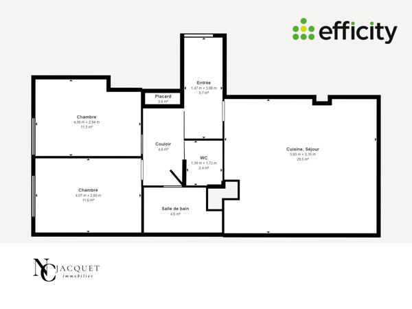 Appartement 3 pièces - 70 m² Exclusivité efficity