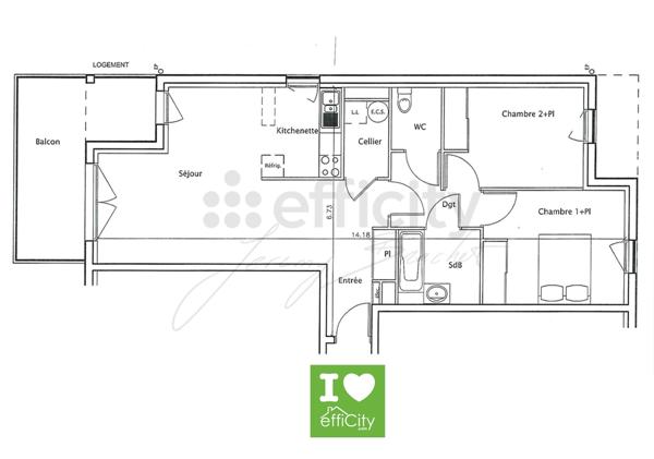 Appartement 3 pièces - 69 m² Exclusivité efficity