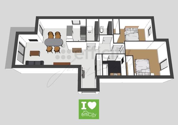 Appartement 3 pièces - 69 m² Exclusivité efficity