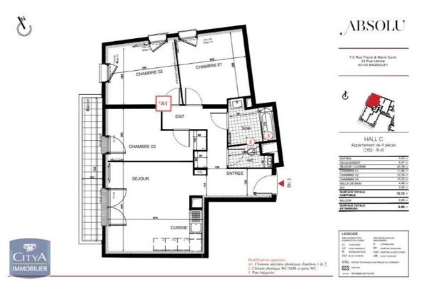 Appartement à louer 4 pièces 70.82m² Bagnolet (93170)