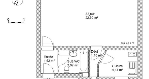 Location Studio 32.33 m² - Paris 75017