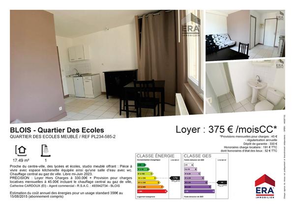 STUDIO MEUBLE A LOUER - BLOIS - REFAIT A NEUF, PROCHE CENTRE-VILLE, LYCÉES ET ECOLES