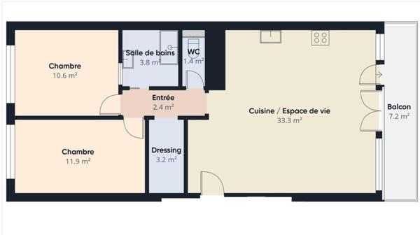 Nouveauté - 2 pièces de 67 m² - Balcon - DPE C - 10 min métro Ligne 14