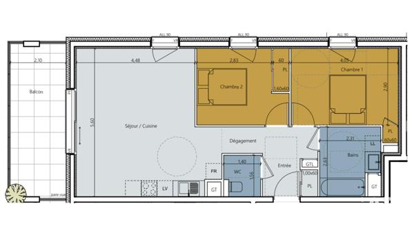 Appartement à vendre 3 pièces 64 m² Chambéry