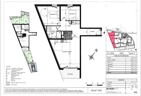Appartement 3 pièces de 73 m² à Hillion (22120)